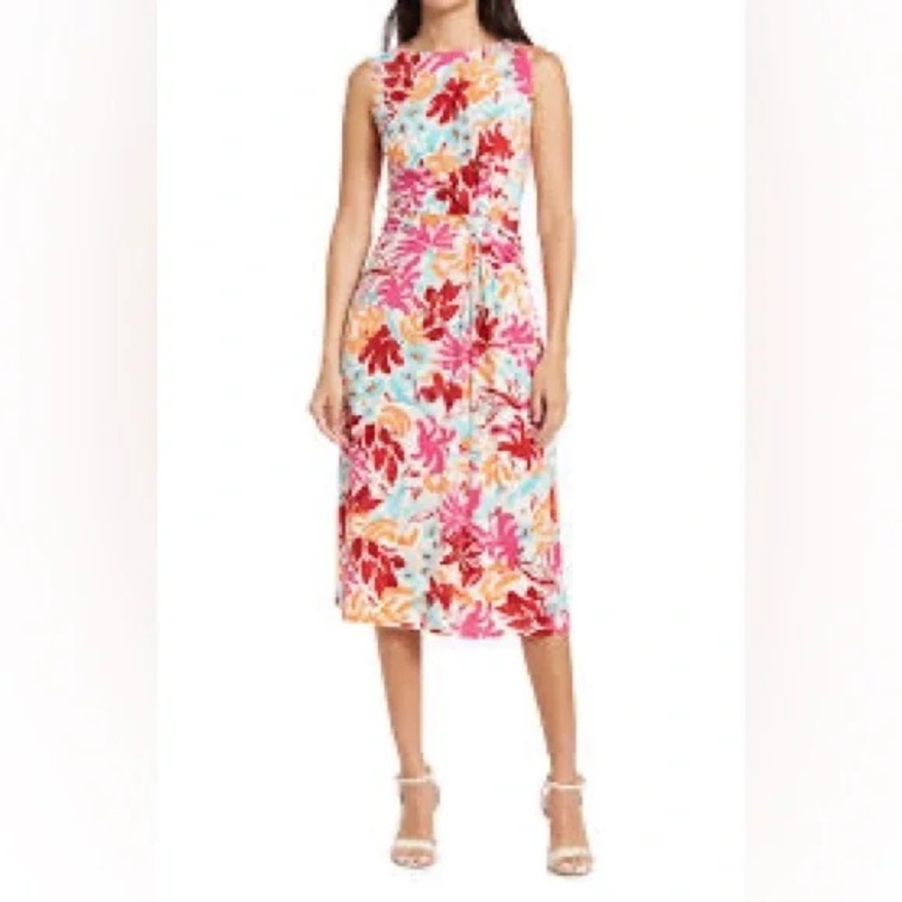 NWT Maggy London Side Twist Midi Sleeveless Dress Size 12 Floral Tropical